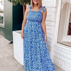 Tobrief Women's Boho Dress Summer Spaghetti Strap Square Neck Flowy Sz. Lg. -EUC